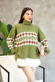 Turtleneck Long Sleeve Ankle Elastic Loose Comfortable Wide Fit Argyle Jacquard Pattern Winter Knitwear Sweater - 7