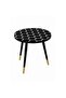 Modern Round Side Table with LED Lights, Hexagon Pattern Top, Black Metal Legs with Gold Tips