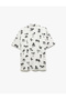 Short Sleeve Turn-Down Collar Regular Fit Viscose Palm Pattern Shirt - 4