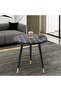 Modern Round Side Table with LED Lights, Hexagon Pattern Top, Black Metal Legs with Gold Tips - 3