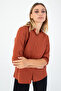 Women's Brick Color Sleeve Fold Stylish and Modern Shirt- Classic - 2