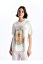 Xside Ecru Crew Neck Printed Short Sleeve Women's T-Shirt