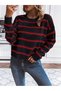 Women's Single Plate White Striped Knitwear Sweater, Striped Sweater Fmoda1500