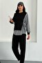 Women's Striped Shirt Detail Side-Tie Long Sleeve Straight Leg Bottom-Top Modal Set