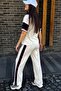Women's Thick Stripe Detailed Short Sleeve Wide Leg Modal Comfortable Suit - 3