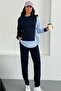Women's Striped Shirt Detail Side-Tie Long Sleeve Straight Leg Bottom-Top Modal Set