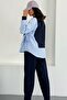 Women's Striped Shirt Detail Side-Tie Long Sleeve Straight Leg Bottom-Top Modal Set - 4