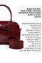 Crinkle Textured Burgundy Shk217 Bow Faux Leather, Single Compartment, Zippered, Hand, Arm and Shoulder Bag - 7