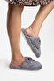 Women's Gray Cat Figured Plush House Slippers Non-Slip Silent Sole - 3