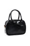 Crinkled Textured Black Shk217 Bow Faux Leather, Single Compartment, Zippered, Hand, Arm and Shoulder Bag - 2