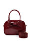 Crinkle Textured Burgundy Shk217 Bow Faux Leather, Single Compartment, Zippered, Hand, Arm and Shoulder Bag