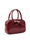 Crinkle Textured Burgundy Shk217 Bow Faux Leather, Single Compartment, Zippered, Hand, Arm and Shoulder Bag - 2