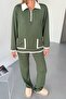 Khaki Modal Fabric Cotton Double Suit Women - Comfortable Stylish Bottom Top Suit - Zipper Collar Pocket - 3