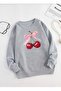 Trendy Oversize Sweatshirt with Unisex Ribbon Cherry Print Design