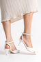White Patent Leather Pointed Toe Buckle Women's Heeled Shoes - 3