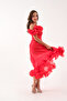 Women's Red Fitted Collar Detail Midi Evening Dress - 3