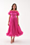 Women's Fuchsia Slim-Fit Collar-Detail Midi Evening Dress - 2