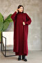 Turtleneck Long Sleeve Ankle-Length Solid Color Dress and Openwork Batwing Sleeve Knit Cardigan Two-Piece Set - 5