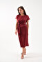 Women's Burgundy Slim Fit Slit Midi Satin Dress