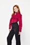 Poplin Crop Shirt with Long Sleeves Burgundy Crop Shirt - 3