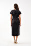 Women's Black Slim Fit Slit Midi Satin Dress - 5