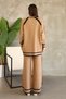 Stand-Up Round Neck Long Sleeve Stripe Sweater Elastic Waist Straight Leg Pants Soft Knitwear Two-Piece Set - 2