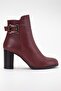 Women's Genuine Leather Buckle Heeled Boots - Claret Red - 3