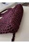 Plum Color Mesh Knitted Bag Knitted Handle Mini Bag Unlined - 5