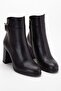 Women's Genuine Leather Buckle Heeled Boots - Black - 4