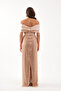 Women's Gold Slim Fit Collar Organza Detail Sequin Long Evening Dress - 5
