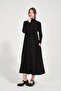 Maternity Lace-Up Waist Long Sleeve Midi Length Dress Black - 3