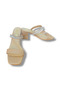 Beige Women's Thick Heeled Genuine Leather Sandals – Single Strap, Stone Detail - 8