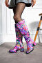 Felipe Colorful Snake Below the Knee Zipper Heeled Boots - 3