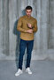 Light Brown Judgement Collar Half Pat Lycra Linen Texture Cotton Slim Fit Men's Shirt - 8