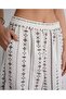 Women's Brown Elastic Waist Patterned Double Pocket Linen Balloon Trousers - 2