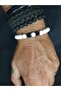 White Glass Beads and Onyx Stone Bracelet Unisex - 2