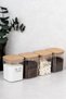 4-Piece Tea Sugar Coffee Salt Storage Container 900 ml Wooden Vacuum Lid Jar with Label Gift Mica - 5