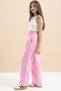 Pink Wide Leg Girls' Hooded Sweatpants with Stripes on the Sides 21466 - 6