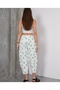 Women's Green Floral Linen Balloon Pants with Elastic Waist and Double Pockets - 4