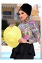 Burkini, Geometric Print, Long blouse, Ruffle at the waist, zipper, Pants, Cap, Quick-dry Lycra - 2