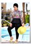 Burkini, Geometric Print, Long blouse, Ruffle at the waist, zipper, Pants, Cap, Quick-dry Lycra - 4