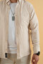 Men's Stone Color Slim Fit Slim Fit Viscose Linen Shirt - 6