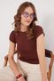 Women's Slim Fit Narrow Cut Crew Neck Viscose Fabric Ultra Soft Brown T-Shirt Blouse