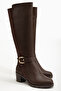 Women's Bitter Brown Back Suede Buckle Detailed Boots