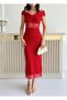 Red Knot Detailed Lined Lace Dress - 4