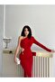 Red One-Shoulder Dress with Window Detail - 3