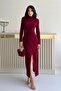 Burgundy Drawstring Dress with Accessory Detail