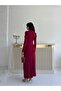 Burgundy Drawstring Dress with Accessory Detail - 6