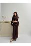 Brown Buckle Detailed Blouse Skirt Set - 4