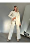 Women's Buttoned Cardigan and Trouser Set - Ecru - 3
